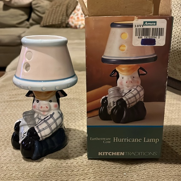 Earthenware Cow Hurricane Lamp Kitchen Traditions Ceramic 6” decorative NWT - Picture 9 of 9